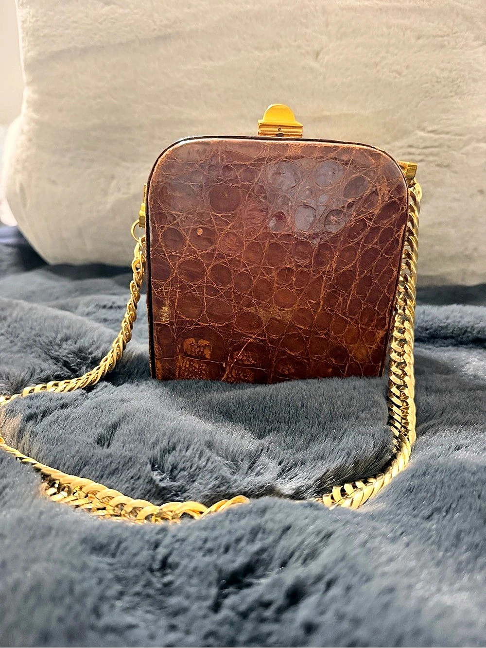RARE Vintage 1940s Cuban Crocodile Box Bag